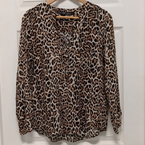 Zara Basic Leopard Print Button Down Shirt